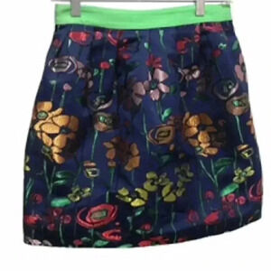 Madchen Blue Metallic Embroidered Floral Mini Skirt Womens Sz 2